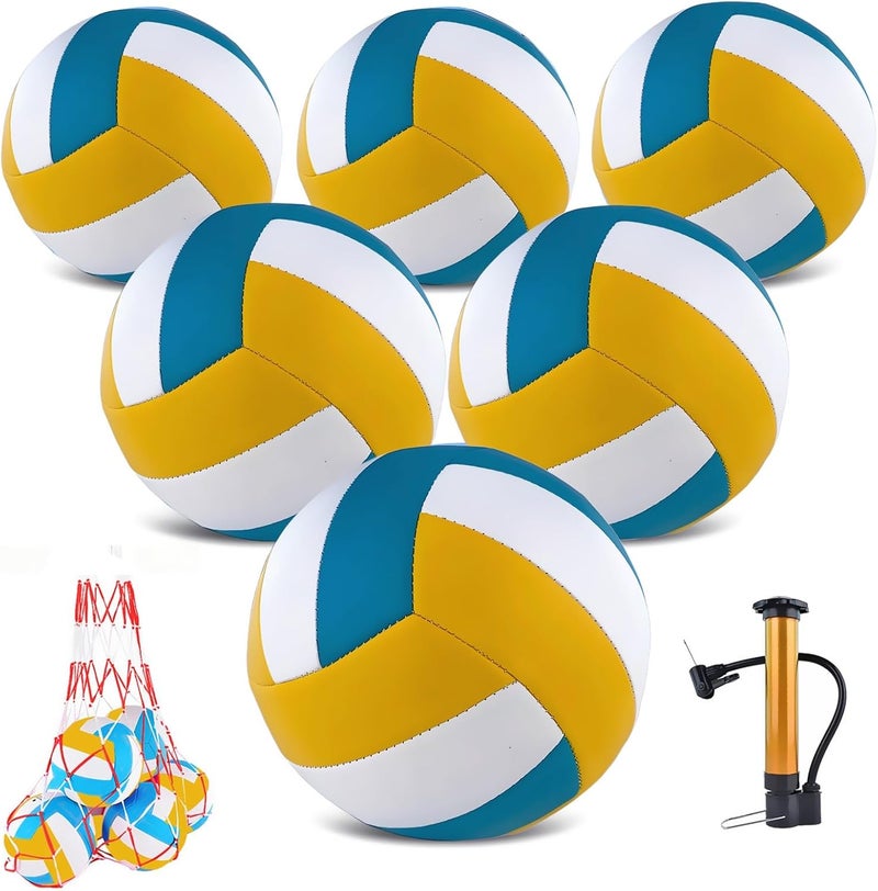 HYPGARD 6 Pack Volleyballs Official Size 5, Waterproof Soft Bulk Recreational Volley Balls with Pump and Net Bag for Indoor Outdoor Beach Sand Water Pool Game Training Match for Teenager Beginner - Image 1